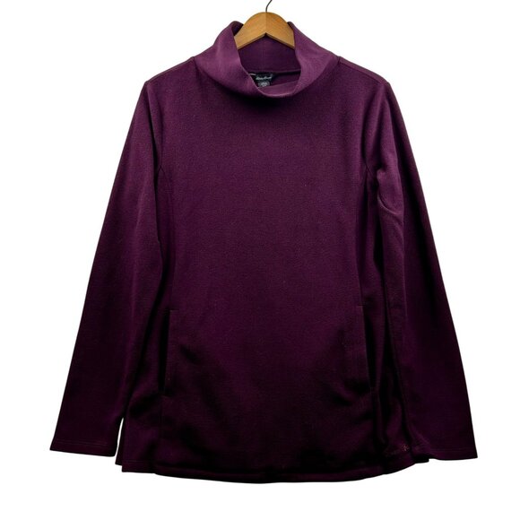 Eddie Bauer Women’s Plum Fleece Pullover Sweater Size M Cowl Neck 100% Recycled - Picture 1 of 7